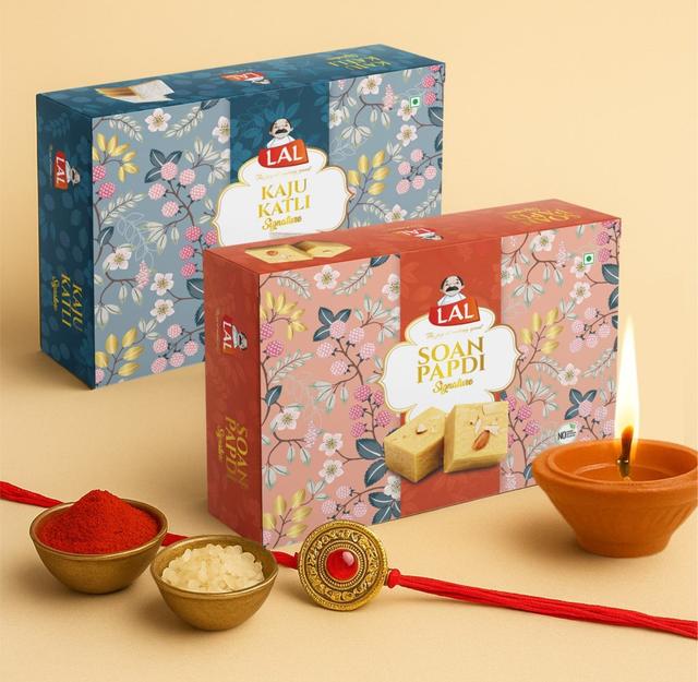 Lal Sweets  Kaju Katli & Soan Papdi Premium, 400 gm Each - Combo Pack