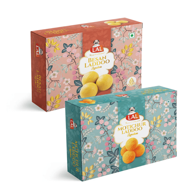 Lal Sweets Besan Laddoo Premium & Motichur Laddoo, 400 gm Each - Combo Pack