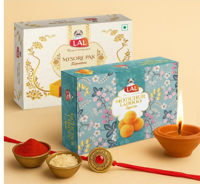 Lal Sweets Mysore Pak Signature & Motichur Laddoo, 400 gm Each - Combo Pack