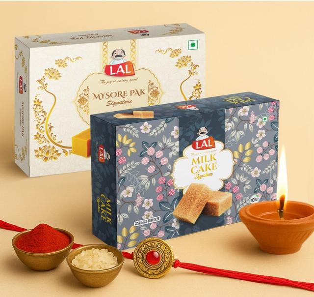 Lal Sweets  Mysore Pak Signature & Milk Cake, 400 gm Each - Combo Pack