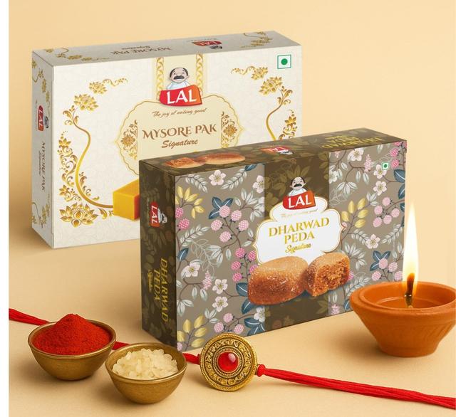 Lal Sweets  Mysore Pak Signature & Dharwad Peda, 400 gm Each - Combo Pack