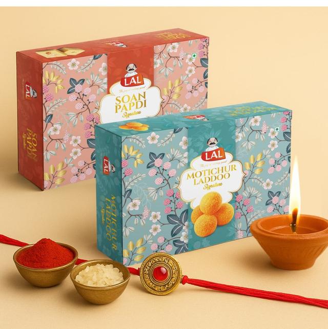 Lal Sweets Soan Papdi Premium & Motichur Laddoo, 400 gm Each - Combo Pack