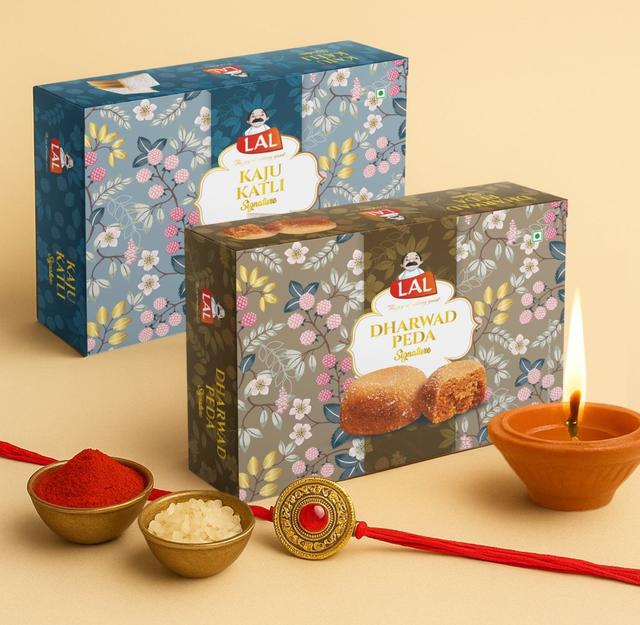 Lal Sweets Festival Special Kaju katli & Dharwad Peda, 400 gm Each - Combo Pack