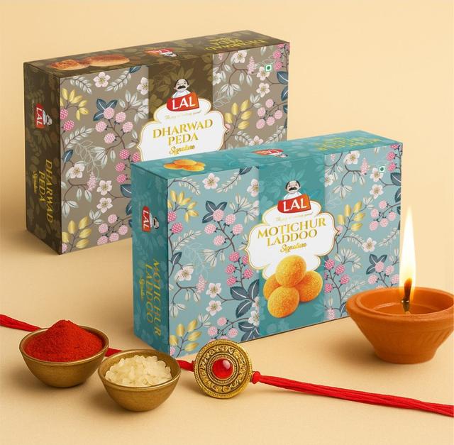 Lal Sweets  Dharwad Peda & Motichur Laddoo, 400 gm Each - Combo Pack