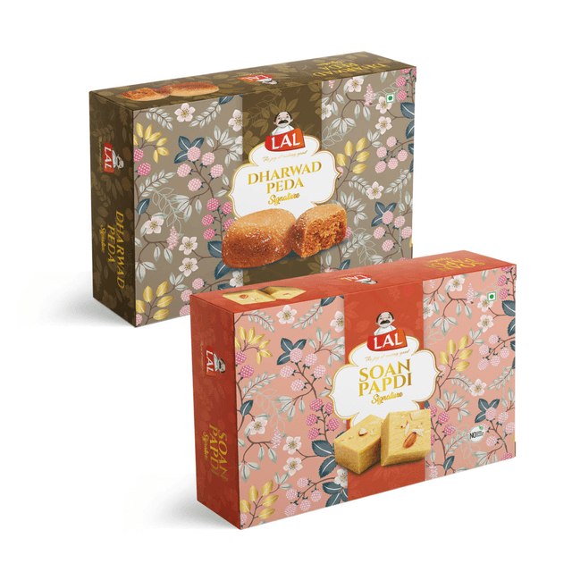 Lal Sweets Dharwad Peda & Soan Papdi Premium, 400 gm Each - Combo Pack