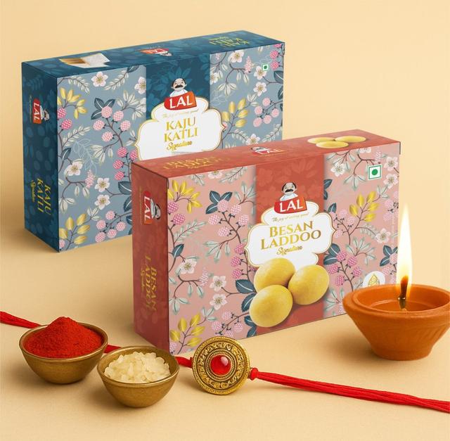 Lal Sweets  Kaju Katli Premium & Besan Laddoo Premium, 400 gm Each - Combo Pack