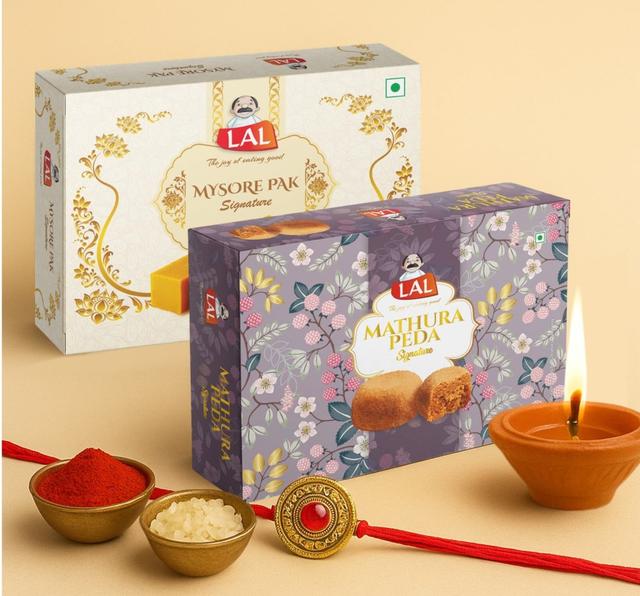 Lal Sweets  Mysore Pak & Mathura Peda, 400 gm Each - Combo Pack