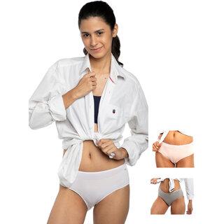 Ashleyandalvis Bamboo Micro Modal, Anti Bacterial, Skinny Soft, Premium Hipster Women Hipster White, Grey, Pink Panty (Pack Of 3 )