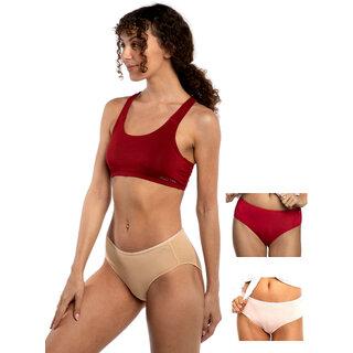 Ashleyandalvis Bamboo Micro Modal, Anti Bacterial, Skinny Soft, Premium Hipster Women Hipster Pink, Beige, Red Panty (Pack Of 3 )