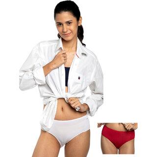 Ashleyandalvis Bamboo Micro Modal, Anti Bacterial, Skinny Soft, Premium Hipster Women Hipster White, Red Panty (Pack Of 2 )