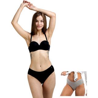 Ashleyandalvis Bamboo Micro Modal, Anti Bacterial, Skinny Soft, Premium Hipster Women Hipster Black, Grey Panty (Pack Of 2 )