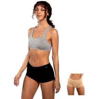 AshleyandAlvis Micro Modal, Anti Bacterial, Skinny Soft, Premium Boyshorts Women Boy Short Black, Beige Panty  (Pack Of 2)