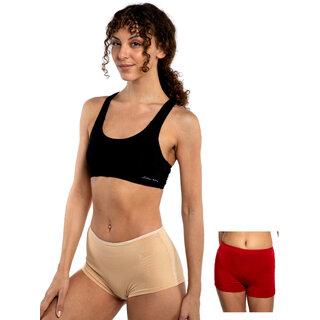 AshleyandAlvis Micro Modal, Anti Bacterial, Skinny Soft, Premium Boyshorts Women Boy Short Beige, Red Panty  (Pack Of 2)
