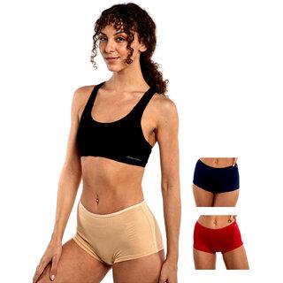 AshleyandAlvis Micro Modal, Anti Bacterial, Skinny Soft, Premium Boysleg Women Boy Short Dark Blue, Beige, Red Panty  (Pack Of 3)