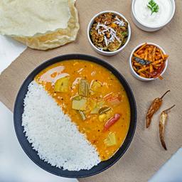 Sambar and poriyal rice bowl