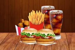2 veg burger+ fries+ jalapeno poppers+ pepsi