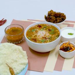Rasam rice and chicken masala fry bowl