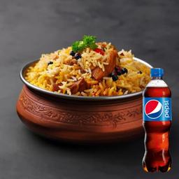Soya chaap biryani (express bowl) + pepsi (250 ml)