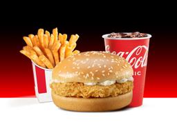 Crispy chicken burger meal