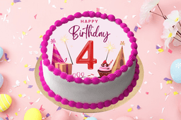 4th birthday photo cake half kg [eggless]