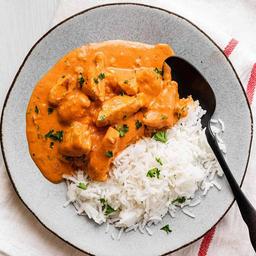 Paneer stroganoff with  herbed rice