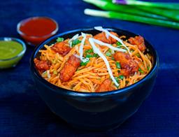 Jain mexican baby corn manchurian noodles ( free lemonde juice )