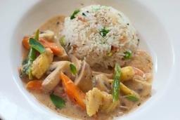 Veg stroganoff with herbed rice