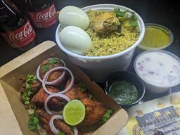 Chicken biryani (pulav) large with chicken kabab and cool drinks (2)