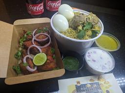 Mutton biryani (pulav) large with chicken kabab and cool drinks (2)