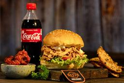 Pulled chicken melt burger combo