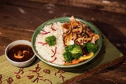 Grilled chicken & mushroom rice bowl