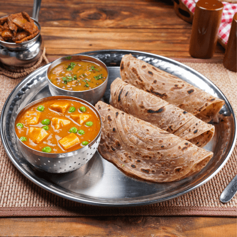 Matar paneer dal panchmel meal