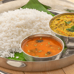 Palak pappu & andhra rasam with steamed rice