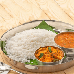 Andhra rasam & aloo fry with steamed rice