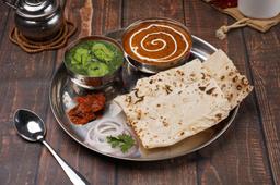 Palak soya chaap, dal makhani, rumali roti thali