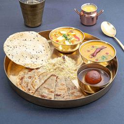 Dahi paneer tarkari paratha thali