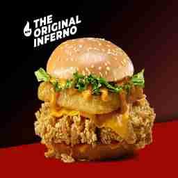 Cheesy inferno chicken burger