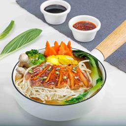 Miso glazed tofu ramen bowl