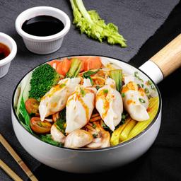 Chicken gyoza ramen bowl