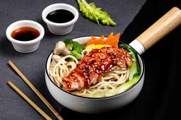 Miso glazed chicken ramen bowl