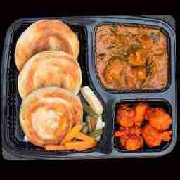 3 coin parotta, hyderabadi boneless chicken gravy and popcorn kebab