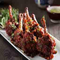 Chicken stick with schezwan sauce.