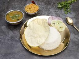 Dal with rice and aloo chokha