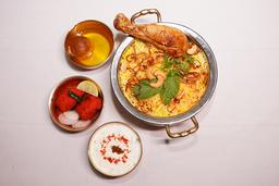 Chicken biryani with chicken kabab [2 pieces] and gulab jamun [1 pc]