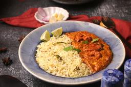 Chaap butter masala rice bowl + pickle + salad