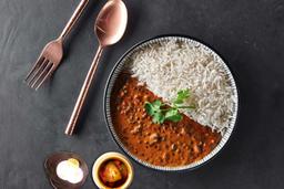 Dal makhani rice bowl + pickle + salad