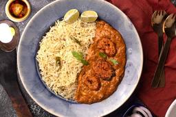 Chaap tikka masala rice bowl + pickle + salad