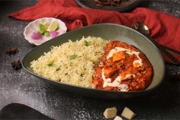 Paneer tikka masala rice bowl + pickle + salad