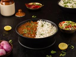 Rajma chawal bowl + pickle + salad