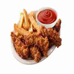 Peri-peri glazed chicken strips with fries